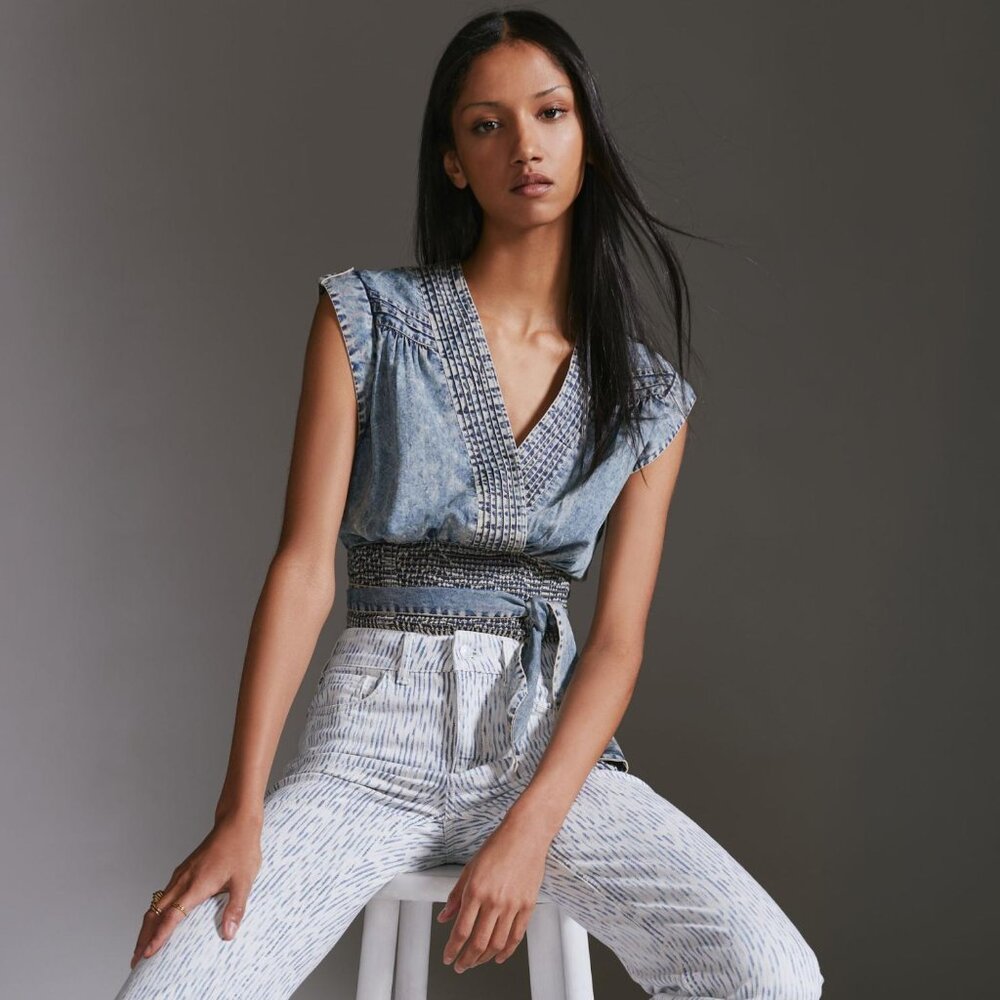 Anthropologie Pilcro Chambray Wrap Blouse NEW WITH TAGS!